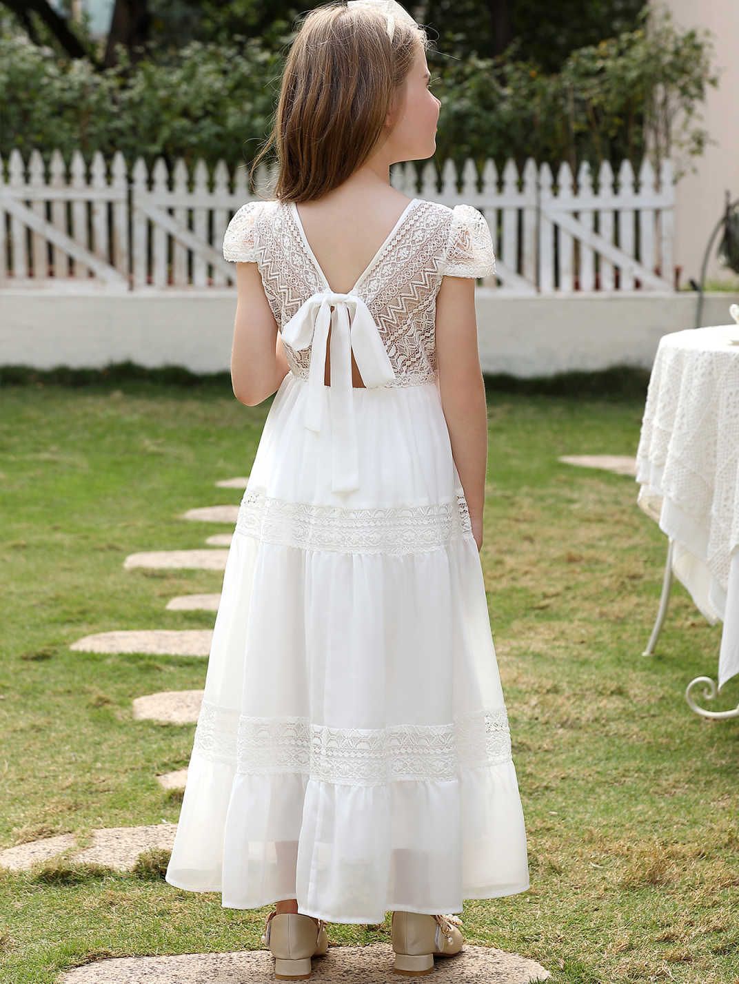 Vestido de princesa para niñas, vestido blanco elegante de manga corta, vestido largo, ropa infantil transfronteriza, vestido de niña para actuaciones, vestido de niña de las flores, vestido de boda