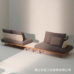 Outdoor Teak Sofa Courtyard Villa Leisure Fabric Rattan Rain-proof Sun-proof Terrace Outdoor Coffee Table Combination Furniture
