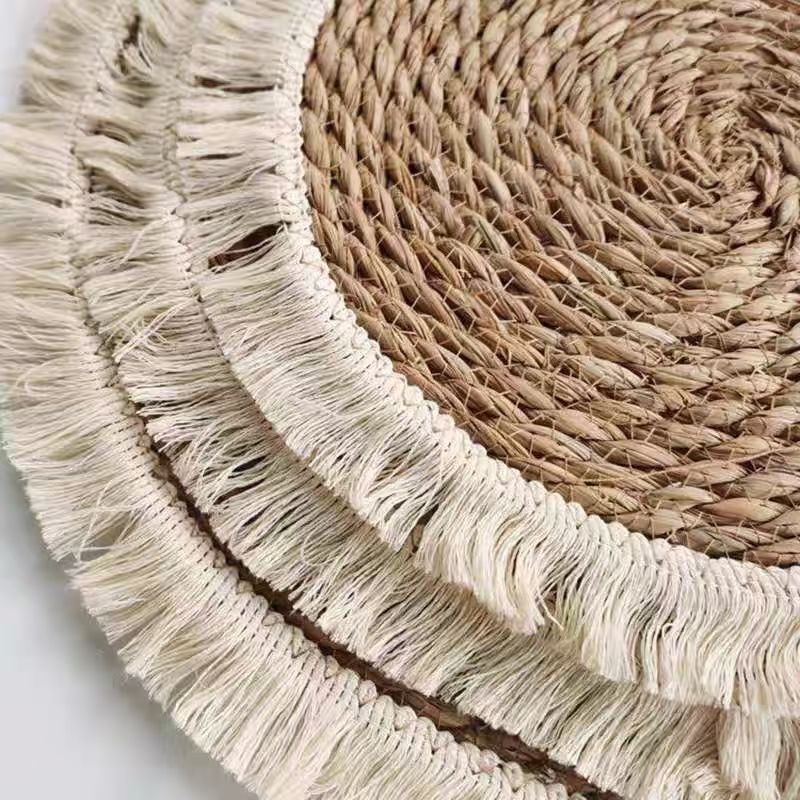 Cojín de paja de borde frisa gruesa mortero de aislamiento térmico colchón de caucho redondo tela de paja tela mesa de mesa cojín cubiertos