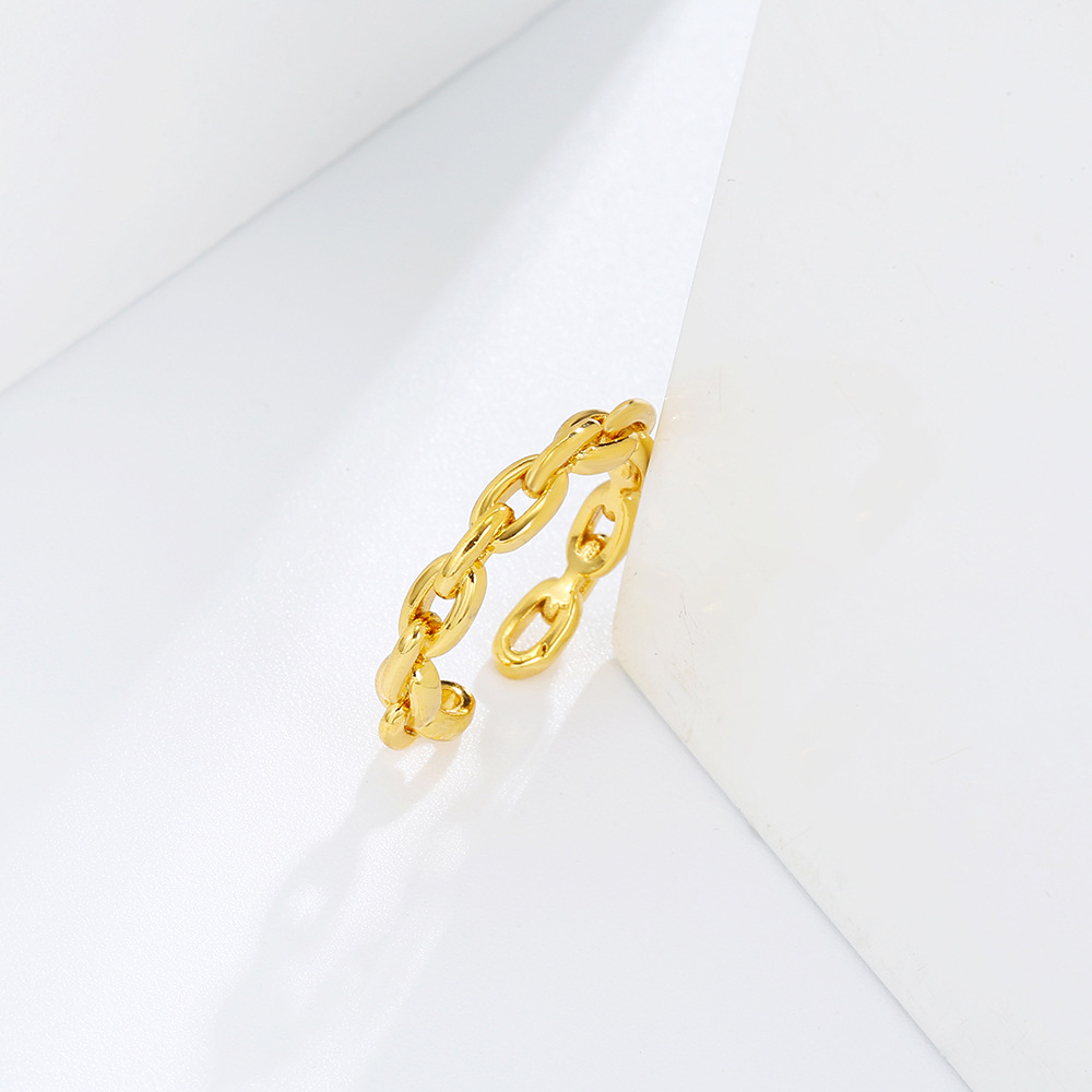 Cross-border New Chain Ring Opening Adjustable Geometric 18k Gold Hip-hop Multi-layer Hollow Copper Ring display picture 4