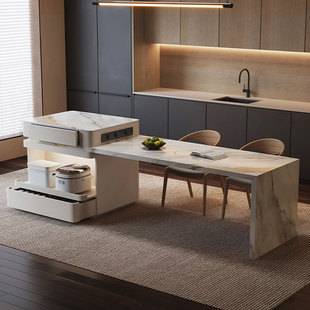 Light Luxury Island Dining Table, New All-In-One Kitchen Household Slate Dining Table, Retractable Advanced Guide Table