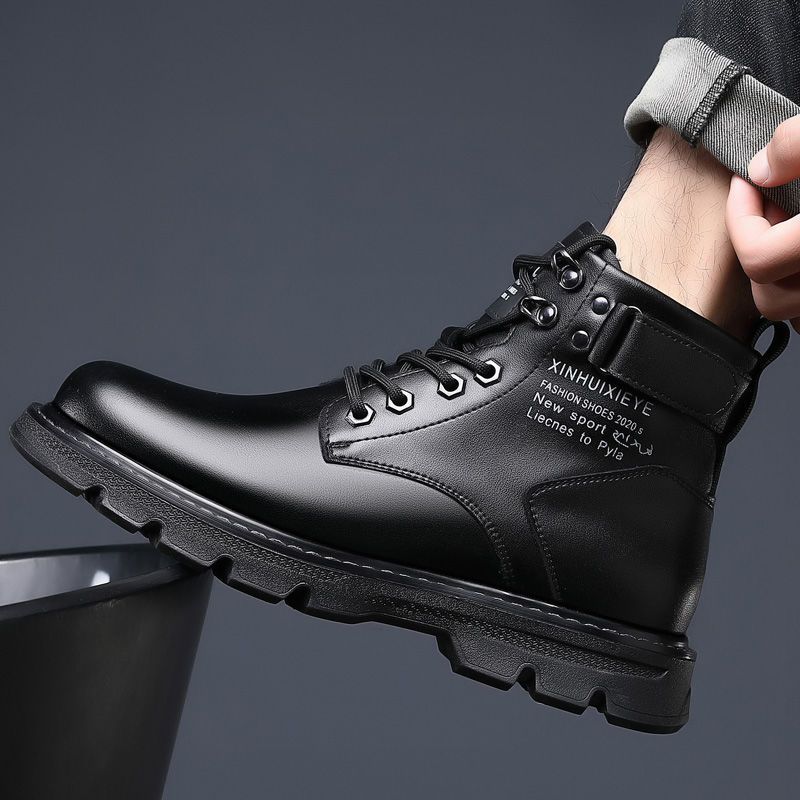 Martin botas de cuero alto tubo medio botas de algodón cálido botas de hombre suela antideslizante casual versátil y duradera