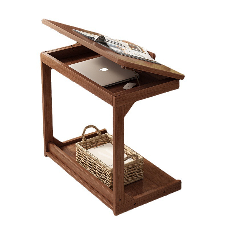 Movable Flip Solid Wood Side Table Living Room Home Side Table Bedside Sofa Writing Computer Table Small Coffee Table Simple