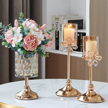 金色轻奢烛光晚餐蜡烛装饰西餐桌浪漫摆件拍摄道具氛围感花朵烛台