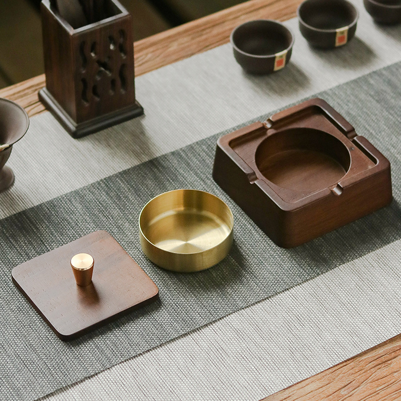 재떨이 하이 엔드 분위기 고급 중국식 솔리드 우드 뚜껑 하이 엔드 센스 홈 거실 라이트 럭셔리 크리에이티브 오피스