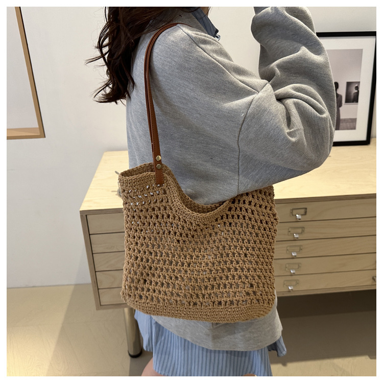 Artistic and retro hand-woven bags, casual cotton thread single-shoulder bags, tote bags, woolen bags, shopping bags for women undefined