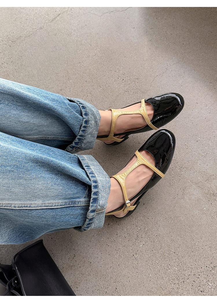 Sandal nữ quai chữ T đế bệt phối màu thời trang — đen chi tiết 15