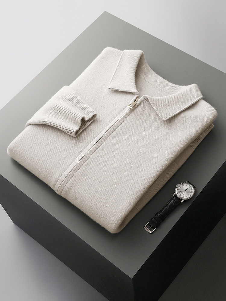 100% 純ウールカーディガン秋冬男メリヤスカーディガン新作ゆったり外着トレンド折り襟厚手ビッグコート