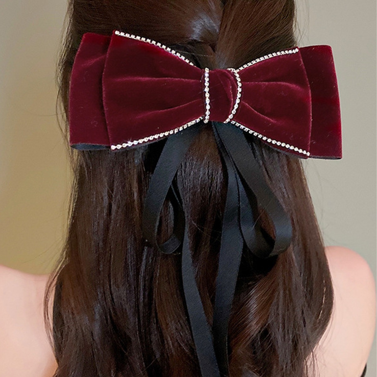 网红蝴蝶结发夹高级感公主长飘带弹簧夹后脑勺发饰品