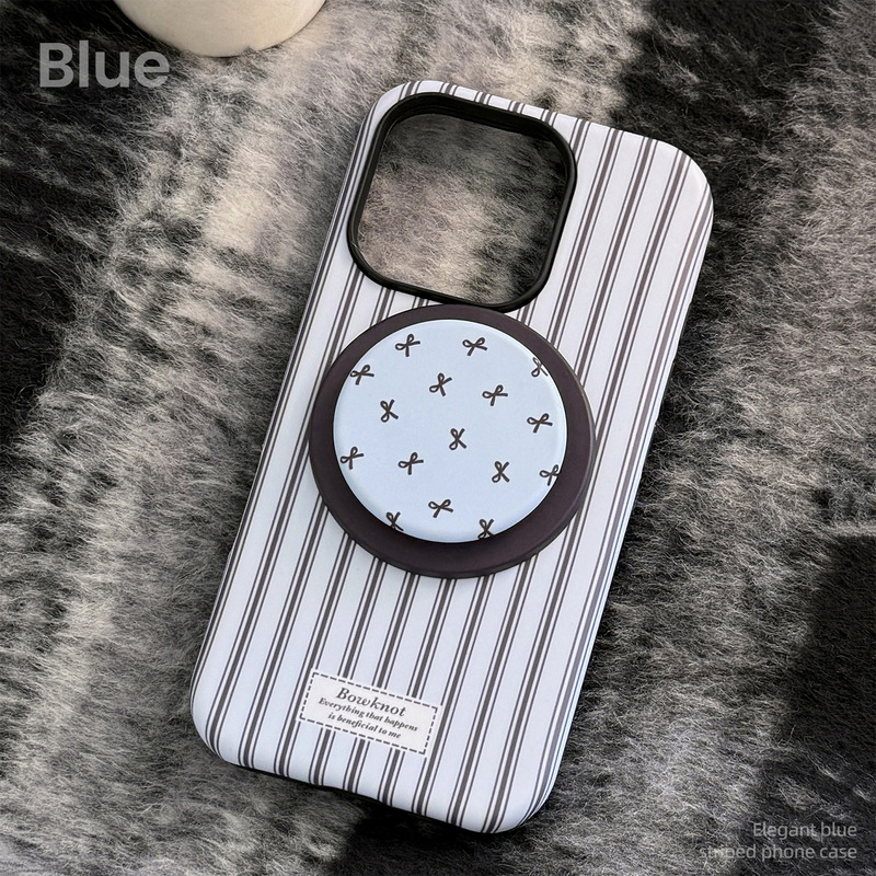 蓝黑条纹iPhone16promax苹果15手机壳17适用13蝴蝶结磁吸支架11韩|undefined