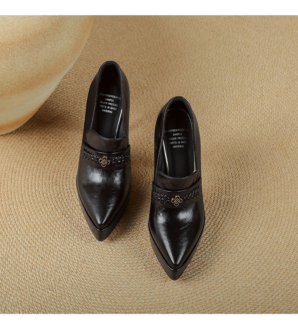 Giày cao gót mũi nhọn phong cách Pháp cổ điển, đế platform dày, gót nhọn 9 cm, không mỏi chân — màu nâu, màu đen chi tiết 15