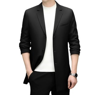 Tommy Black Shows Middle-Aged Men's Casual Windbreaker Jacket Spring and Autum Suit Collar Simple Dad Wear Mid-Length Business