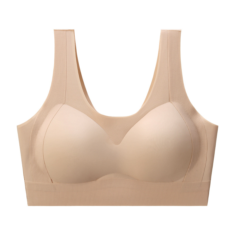 Tire hacia arriba, ropa interior sin costuras, mujeres reunadas, anti-caída, sin anillo de acero, hermoso sujetador trasero, copa de concha integrada, soporte suave