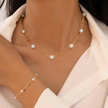 跨境热销时尚简约风仿珍珠项链锁骨链 轻奢ins风度假项圈女士批发