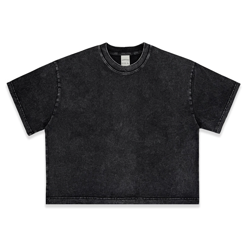 Футболка boxy cropped мужская, свободный clean-fit 260 GSM, короткий рукав, потертости