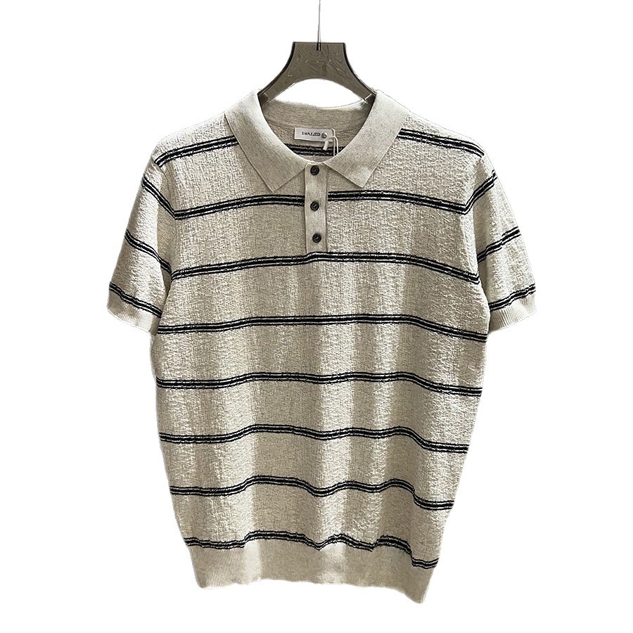 Polo camiseta de punto camiseta de manga corta hombre con solapa estriada textural vieja camiseta de hielo de verano fábrica transfronteriza al por mayor