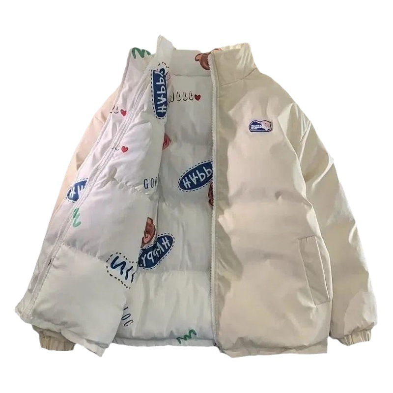 Abrigo de doble cara de invierno de los hombres de Hong Kong estilo de moda de la marca de gran tamaño de la capa de algodón-acolchado abrigo cálido engrosada pareja collar de pie abrigo de algodón acolchado