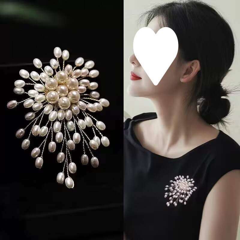 2024新款簇珠胸针珍珠烟花胸花女轻奢感气质西装别针大衣配饰