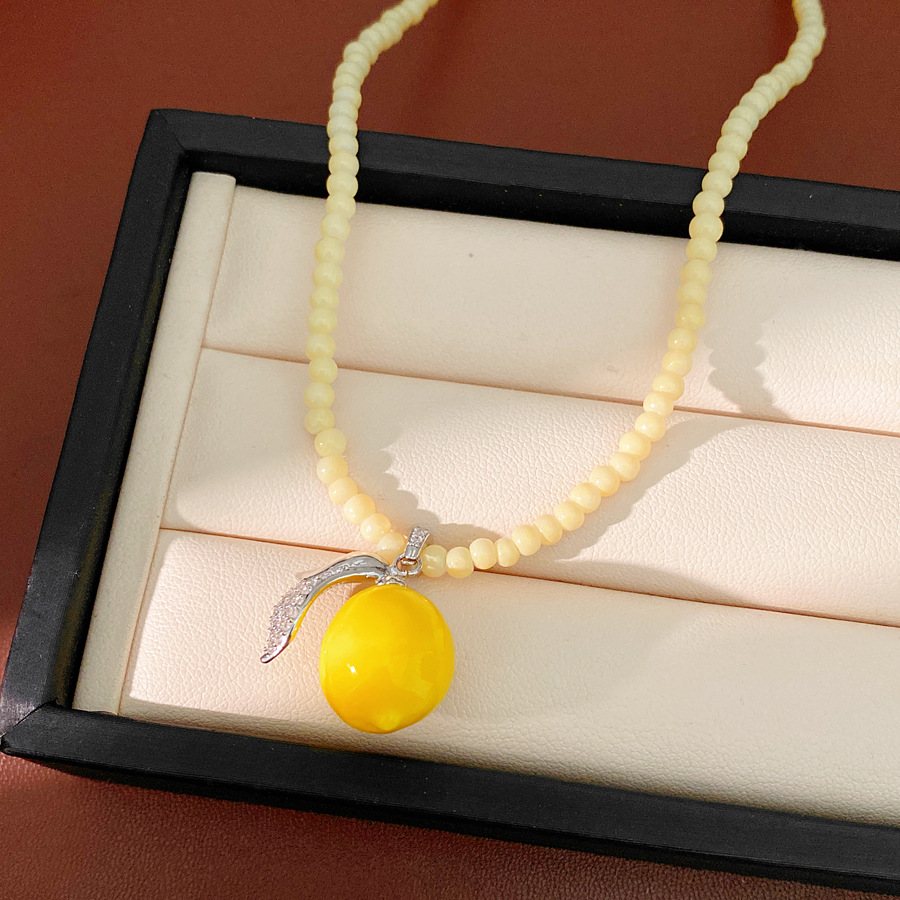 Collar de limón de resina de zircón con cuentas redondas lujo ligero nicho clavícula fresco conjunto de joyería de alta calidad mayorista