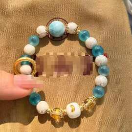 热销款改款蓝色半糖糖心手串日月星辰白瓷六字手链饰品礼物批发