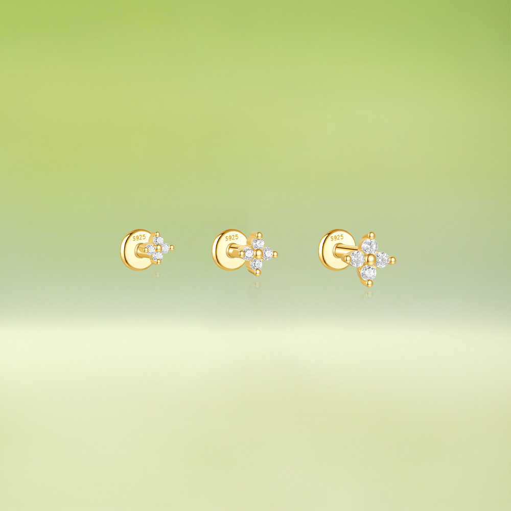 1g Weight Ear Studs Classification Ear Cartilage Rings & Studs Piercing Type 3 Pieces Set Quantity Daily, Festival Occasion 925 Sterling Silver Material Flower Pattern Women's Gender Plating Design Simple Style, Classic Style Style 3 Pieces Set Ear Cartilage Rings & Studs Simple Style Classic Style Flower 925 Sterling Silver Plating Ear Cartilage Rings & Studs 9