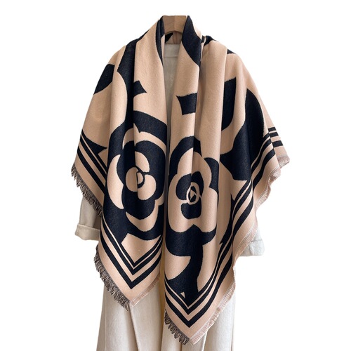 Autumn and winter new camellia scarf for women European and American style imitation cashmere square scarf thickened air-conditioned room warm shawl cloak