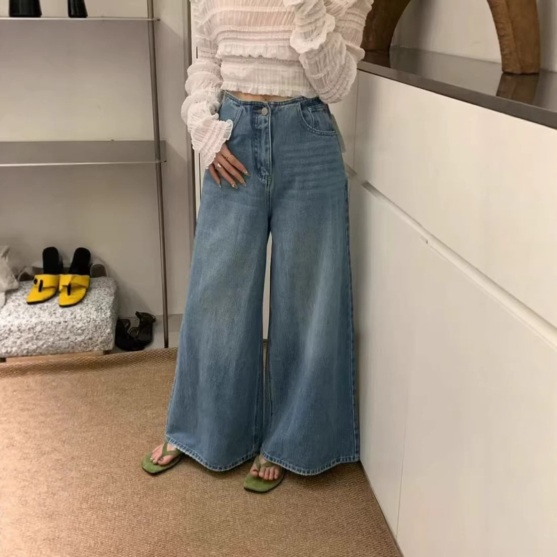 One-Button Loose High-Waisted Slimming Wide-Leg Jeans, Restock Wholesale 1006 Women's Spring Jeans