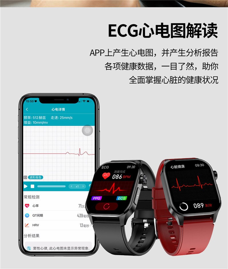 The new cross-border ET580 smartwatch features Bluetooth calls, ECG, electrocardiogram, and does not measure blood sugar, uric acid, blood lipid, body temperature, or exercise Item Picture