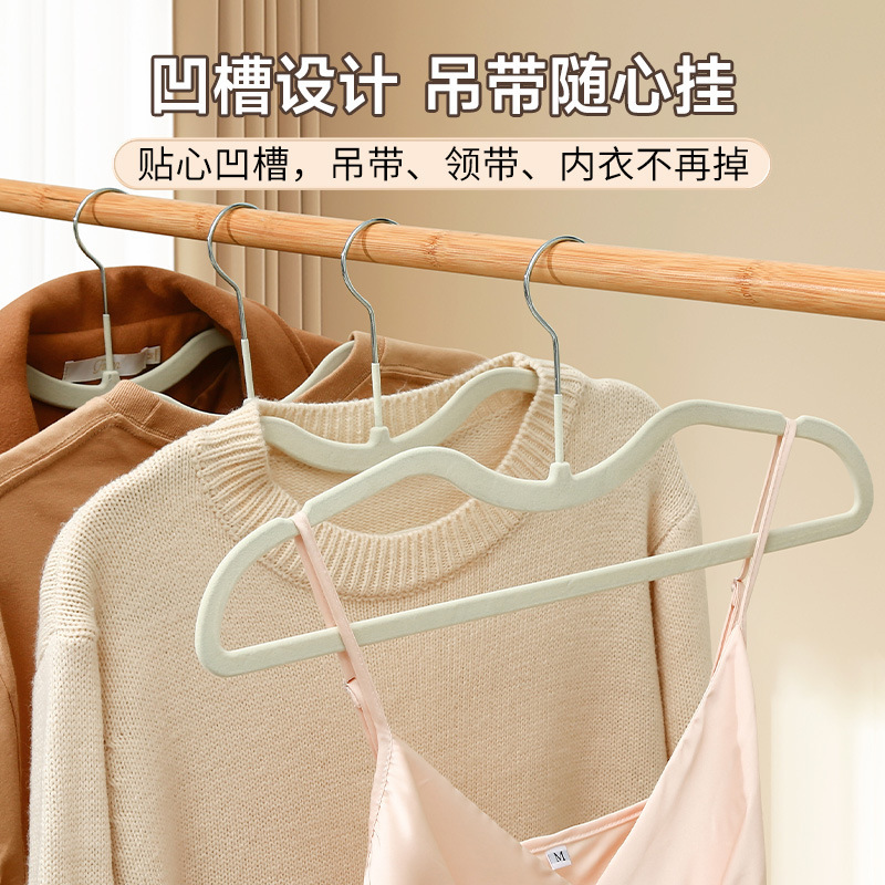 植绒衣架家用挂衣无痕防肩角防滑晾衣撑子衣柜专用缩脖子短颈衣挂|undefined