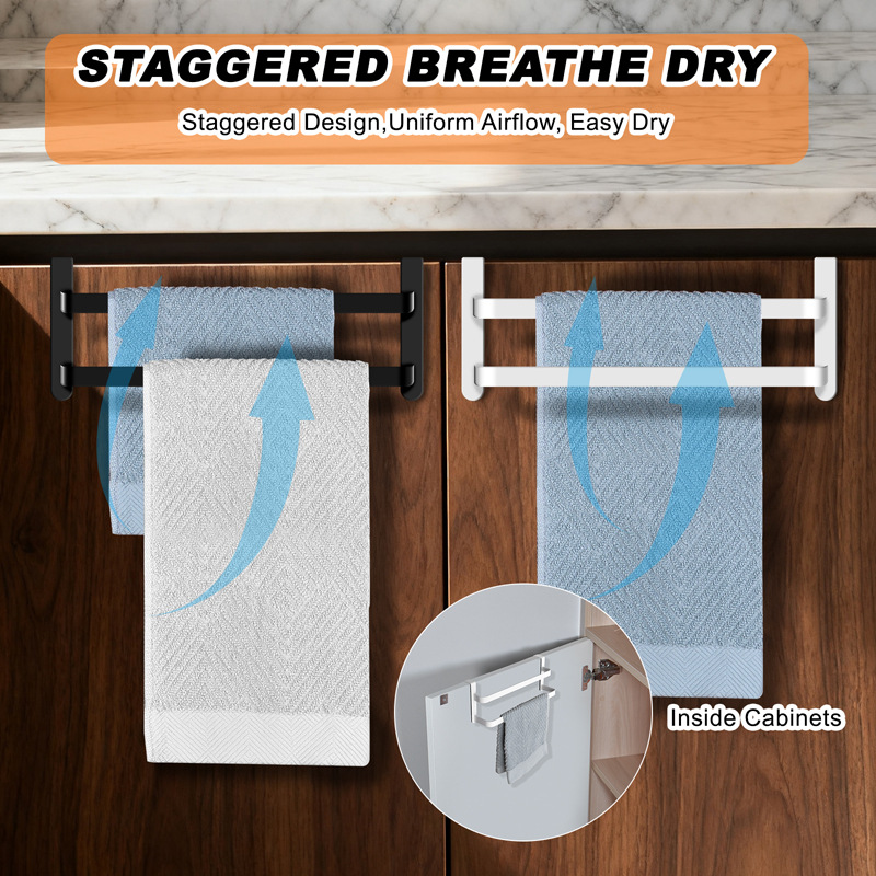 No-Drill Cabinet Two-Tier Towel Rack Kitchen Cloth Hanger Bathroom Cloth Storage Rack Towel Bar Cross-Border Shipping