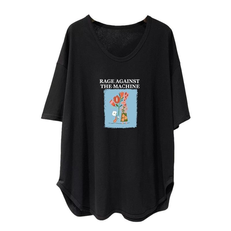 ファットmm 150kg ゆったり大きいサイズ ミドル丈 UVカラー 半袖 Tシャツ レディース 夏新作 韓国版 痩身お腹カバートップ|undefined