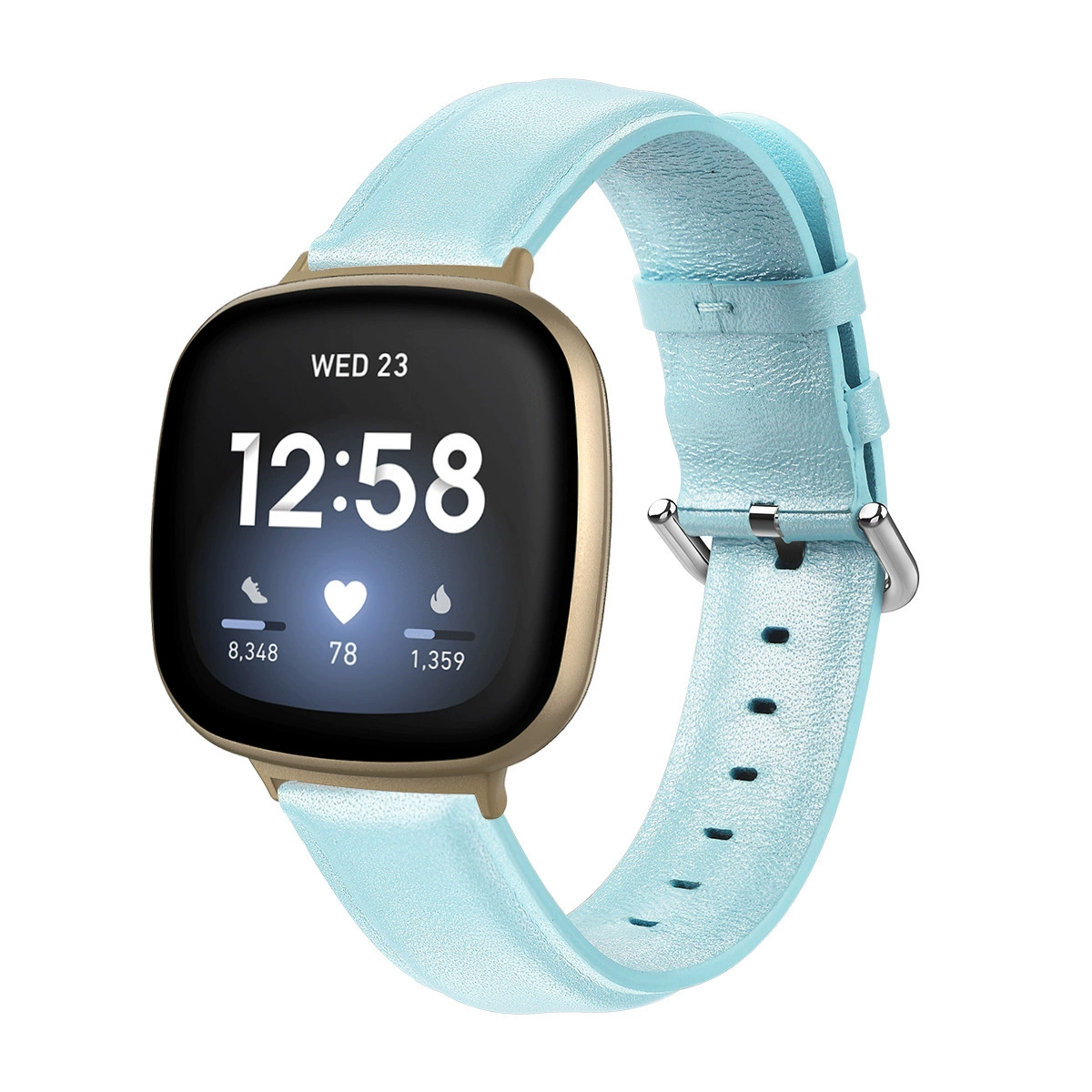 Applicable to Fitbit Versa3 round tail high -body smart leather strap Versa3 piercing edge head layer leather strap
