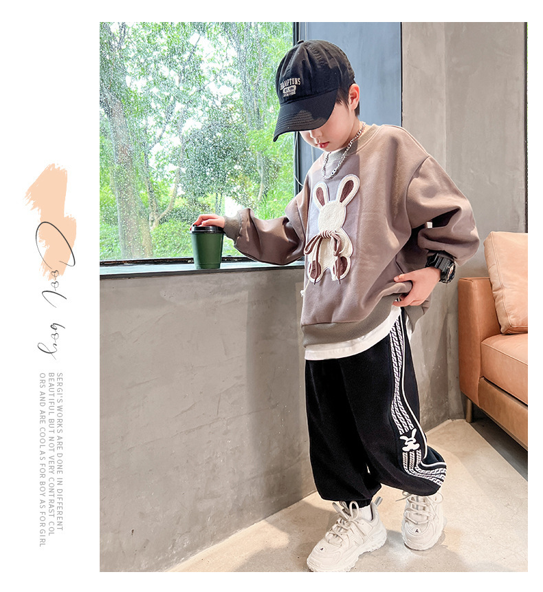 Conjunto de dos piezas con sudadera con capucha para niño otoño_voghion.com