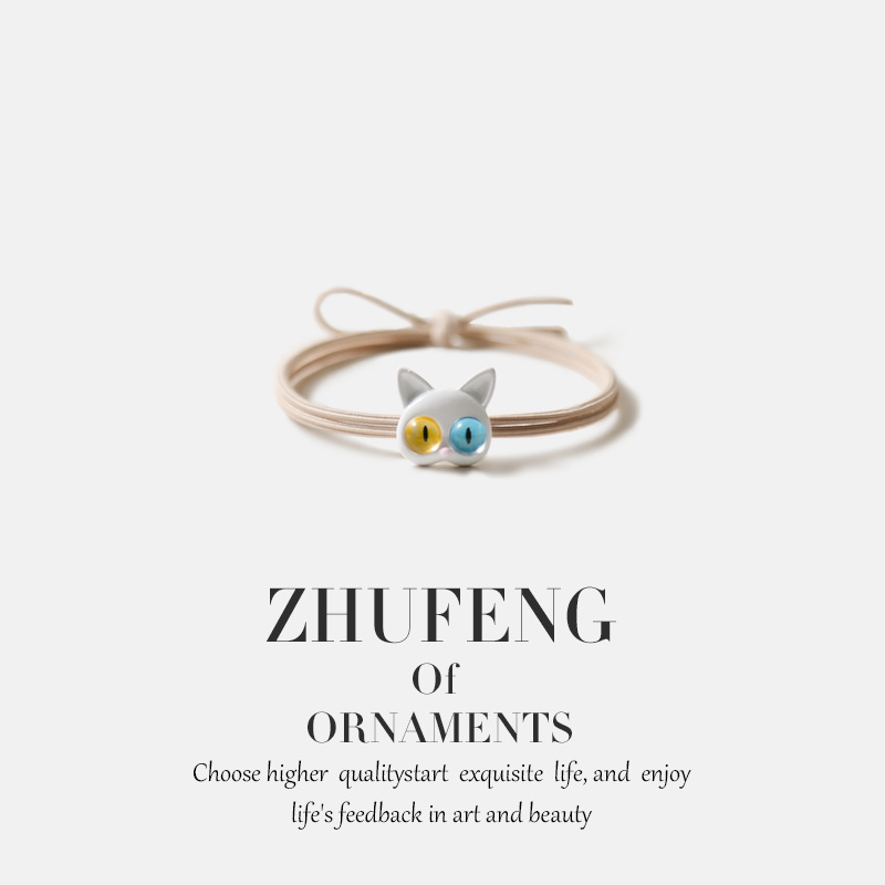 Dos colores pupila ojo grande gato cabeza cuerda hembra lindo de dibujos animados japonés y coreano simple todo partido aleación cabeza chica pelo corbata tocado