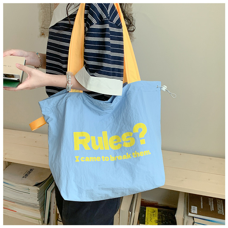 Fashionable and simple letter print large-capacity tote bag 2025 new style contrasting color versatile drawstring pleated single-shoulder bag undefined