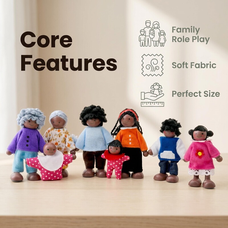 Cross-Border Hot-Selling Family Set of Eight Wooden Role-Playing Dolls with Movable Joints for Parent-Child Interaction Cross-Border Hot-Selling Family Set of Eight Wooden Role-Playing Dolls with Movable Joints for Parent-Child Interaction