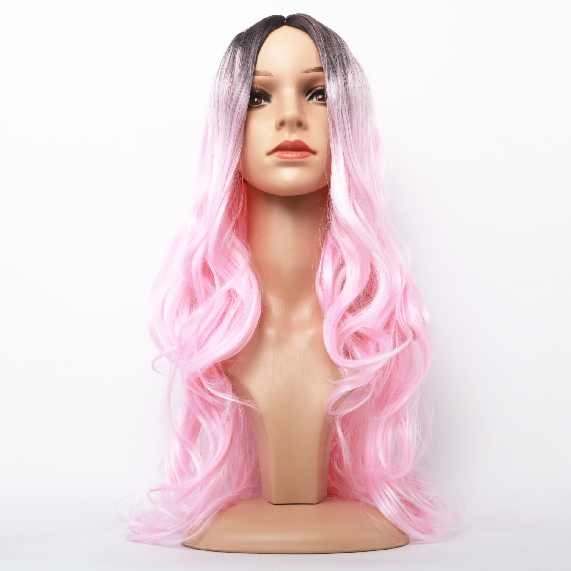 Perruque synthétique femme perruque noir dégradé rose longue sexy grande vague bouclés teints fibre synthétique bandeau cheveux_voghion.com