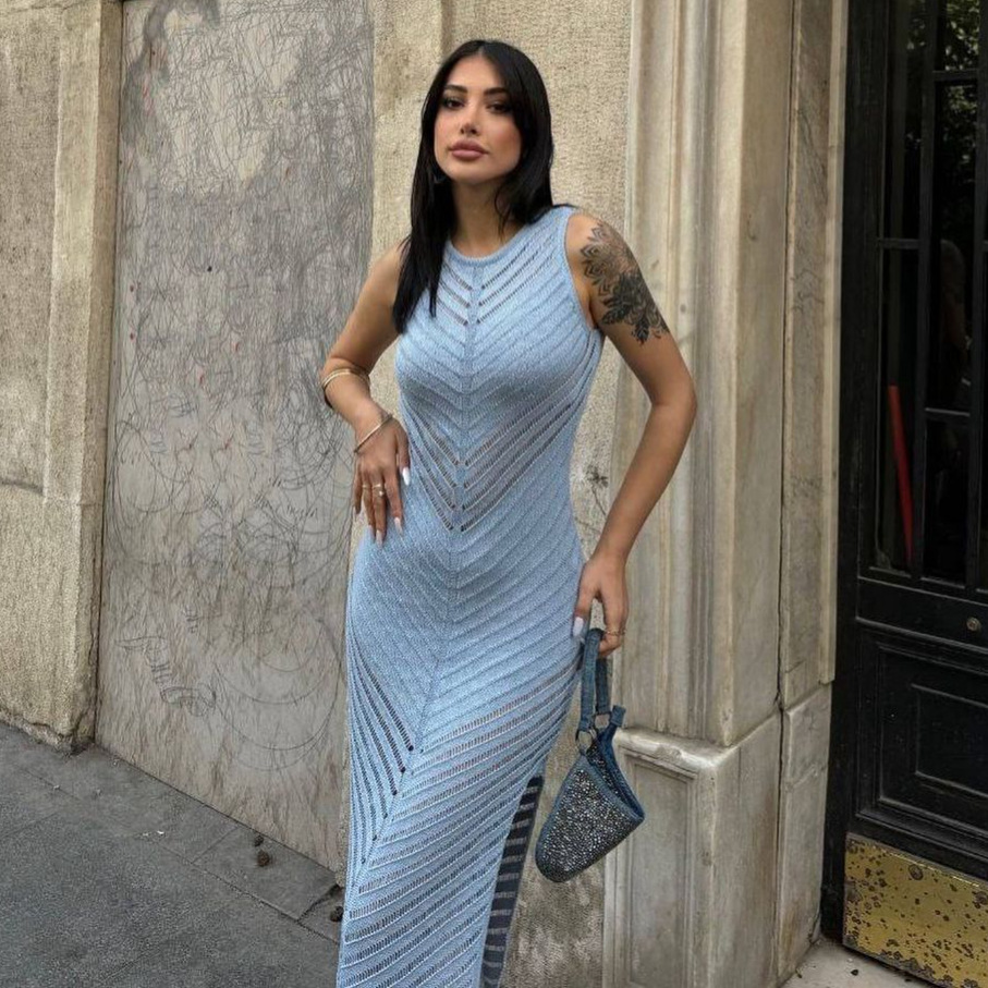 Damen Strickkleid Mit Rundhalsausschnitt Für Den Herbst_voghion.com
