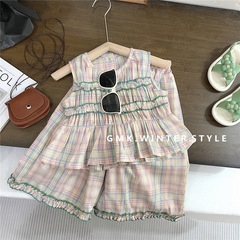 女童套裝夏季2024新款洋氣時髦童裝兒童背心兩件套衣服女寶寶夏裝
