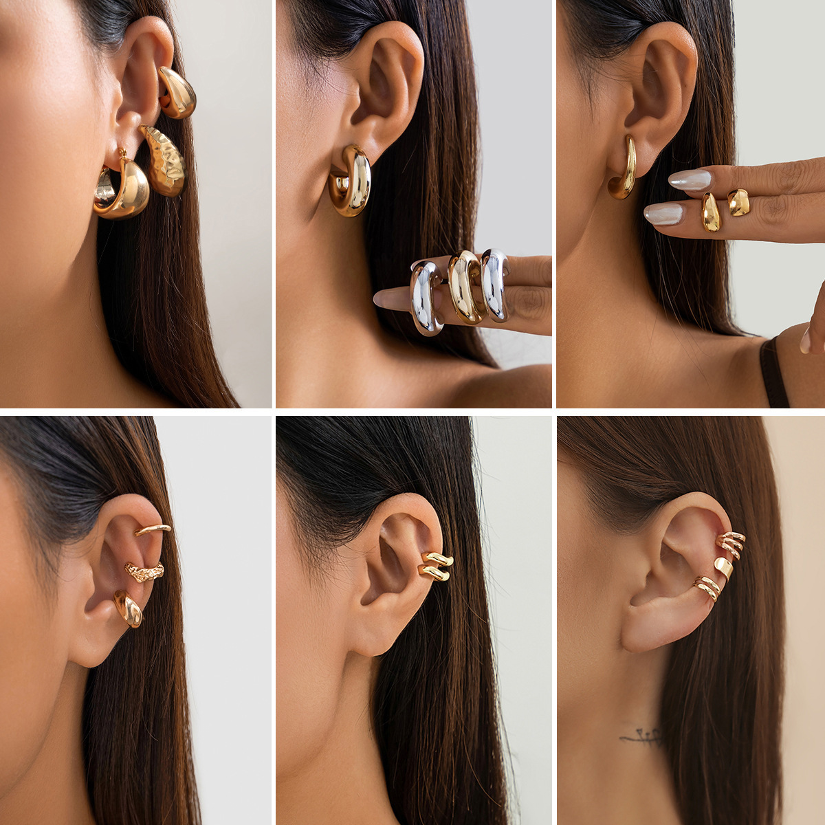 European and American Cross-border Design Sense Metal Gloss Water Drops Bean Earrings Distinctive Geometric Pithy Circle Pleated Earrings Earrings Earrings