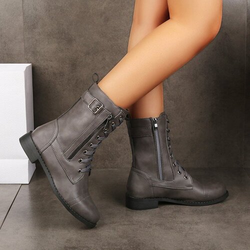 Martin boots for women, size large, round toe, thick heel, laced, side zipper, solid color, mid-calf