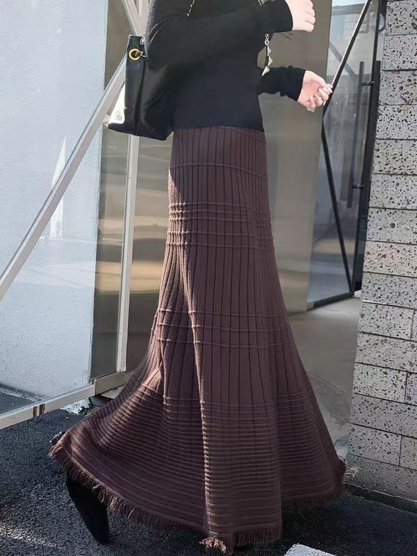软糯松驰感流苏针织半身裙女2025新款早秋高腰显瘦气质鱼尾裙|undefined