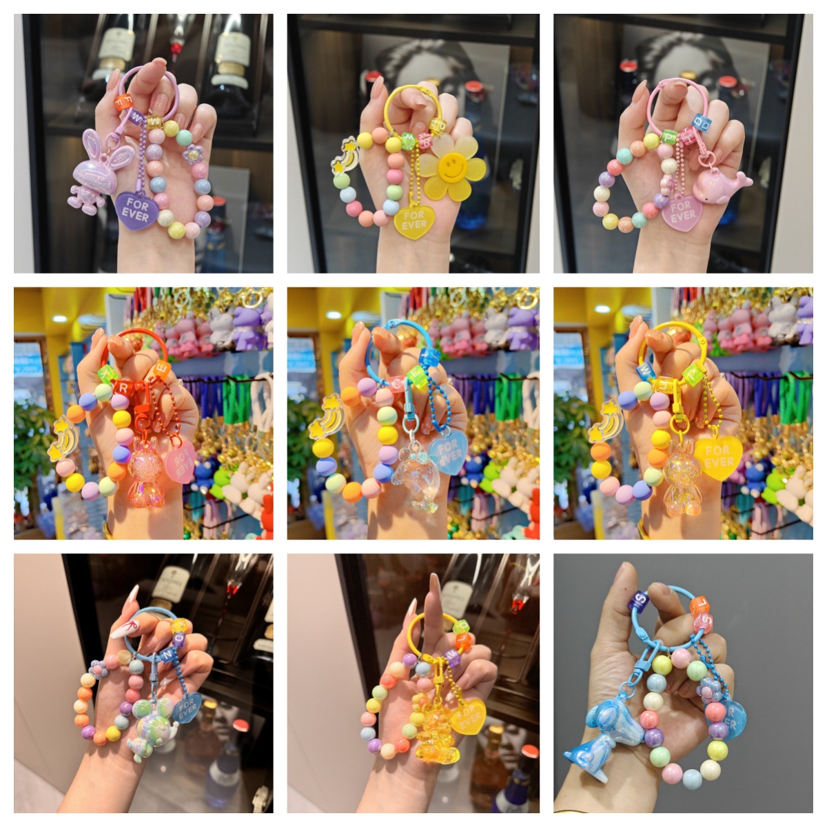 电镀亚克力兔子钥匙扣挂件彩色串珠手机挂链背包挂饰装饰礼品批发