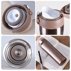 快霸保溫杯彈跳蓋水杯簡約彈跳蓋車載真空杯男女學生大容量450升