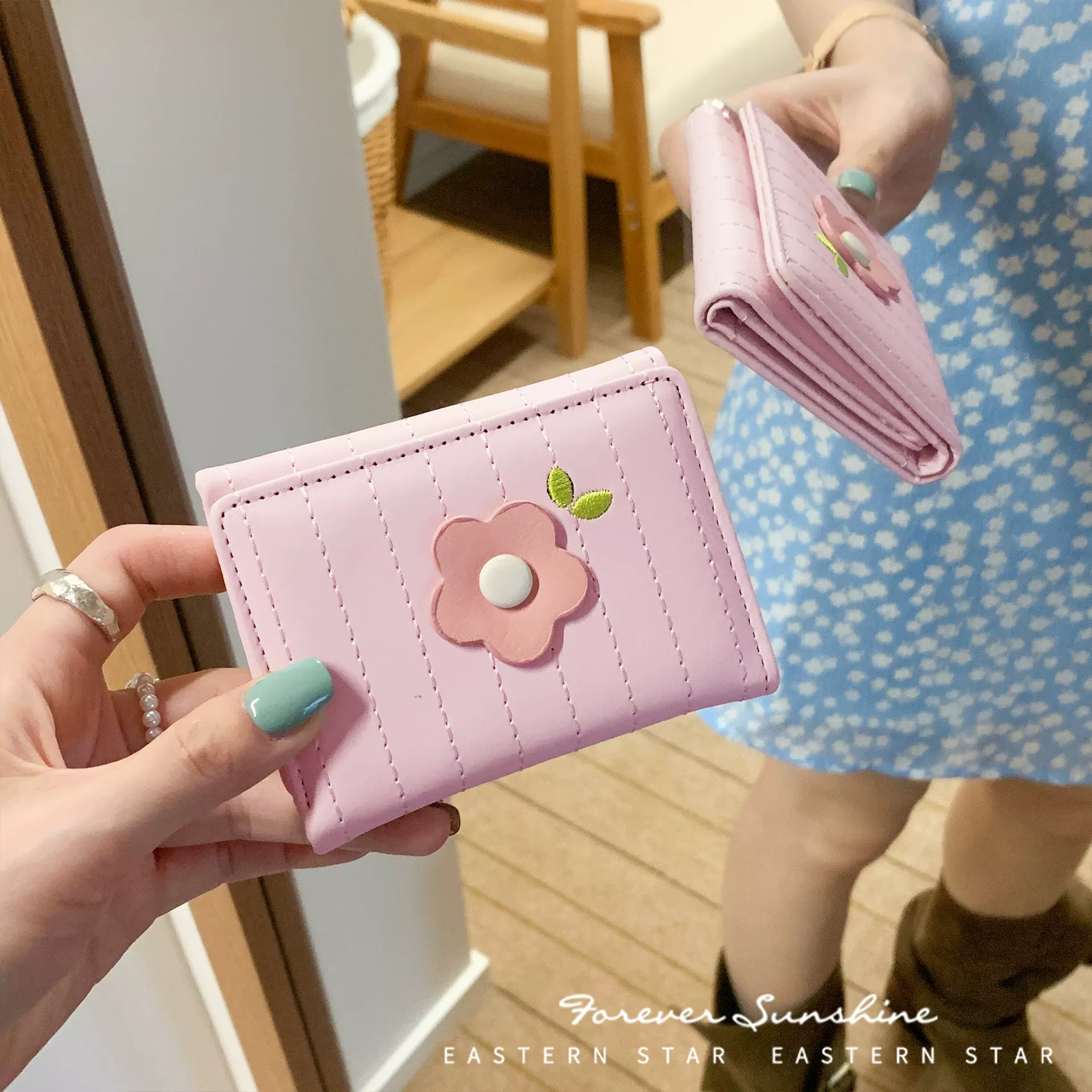 花花小包~简约多色新款三折零钱包女款高级感简约花钱夹跨境现货