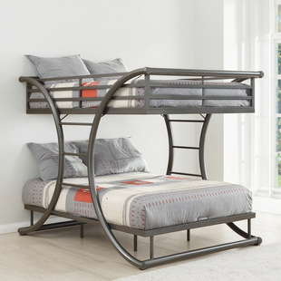 Cross-Border Hot-Selling Metal King-Size Bunk Bed Frame with Ladder Children's Loft Bed Subway Bed Student Bunk Bed