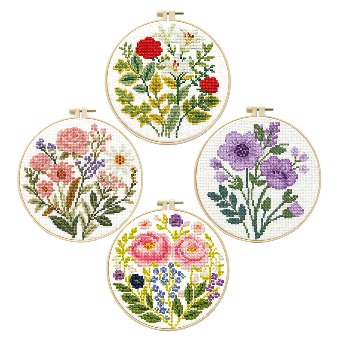 Fábrica directa transfronteriza nueva pieza de bordado cruzado floral de cuatro piezas conjunto de principiantes bordado cruzado DIY hecho a mano image 5
