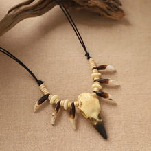 原创鹰鸟鸦髅狗牙项链复古小众乌鸦头骨吊坠民族部落男女个性配饰
