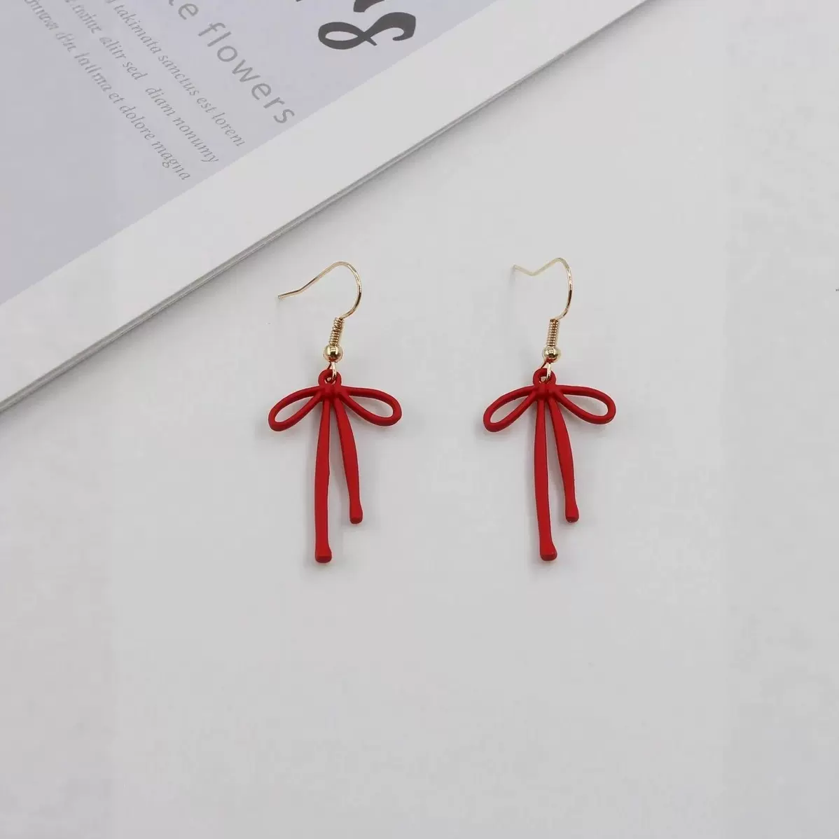 跨境新款简约耳饰 设计感红色蝴蝶结丝带耳坠 轻奢高级感耳环批发