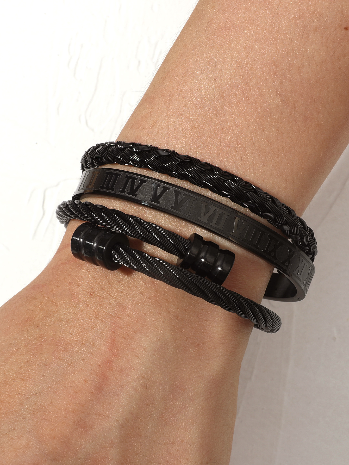 Simple Style Letter Solid Color Titanium Steel Plating Bangle 1 Set